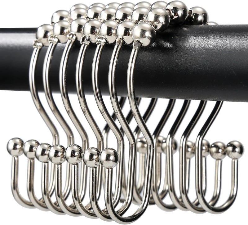 OEH Shower Curtain Hooks, Shower Curtain Rings, Metal Shower Curtain Rings Rust Proof, Smooth Gliding Metal Shower Curtain Hooks Rust Proof, Double Double Shower Rings for Curtain, 12 Pcs, Nickel - Image 1